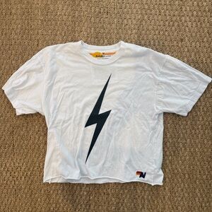Aviator Nation Bolt Boyfriend Tee - White with Black Bolt. Size Medium